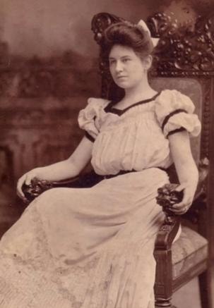 Madonna Ahrens seated portrait, Toronto c. 1913, sepia photograph